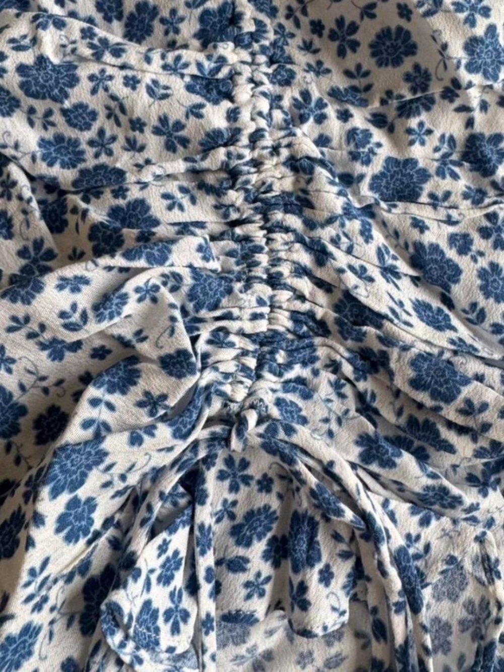 Blue Floral Ruched Mini Dress - Picture 6 of 7